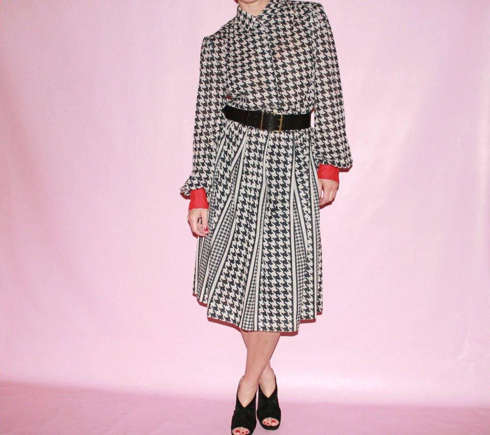 Graphic Black & White Dress with Red Sleeves