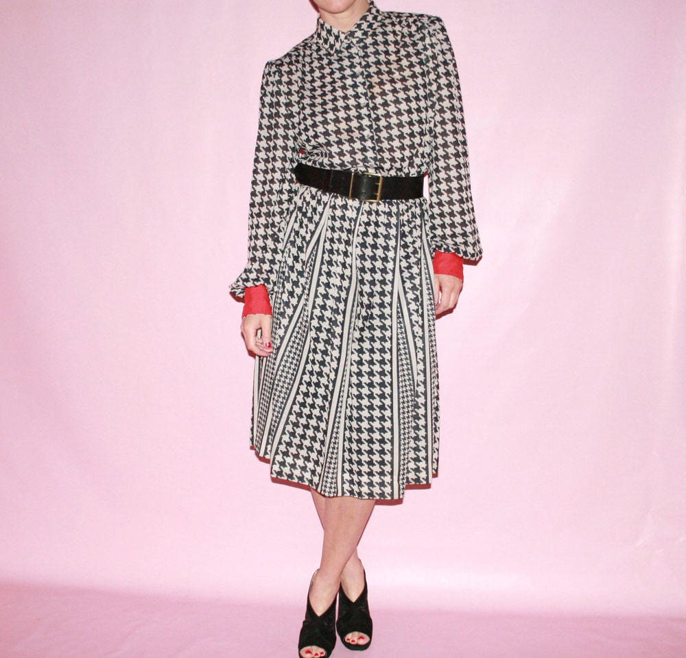 Graphic Black & White Dress with Red Sleeves