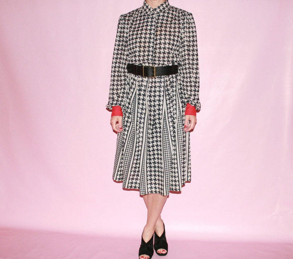 Graphic Black & White Dress with Red Sleeves