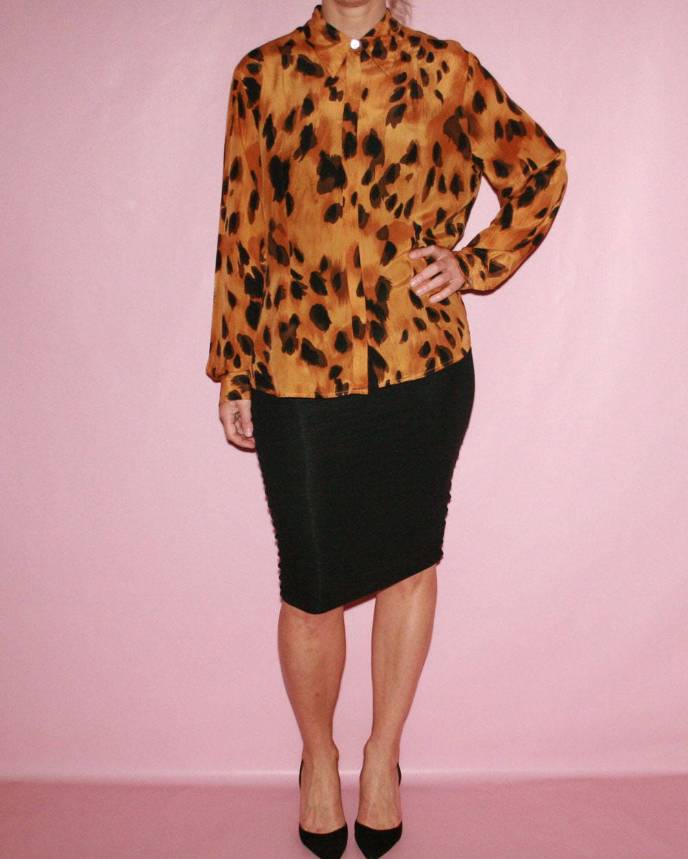 Silk Blouse, Black and yellow