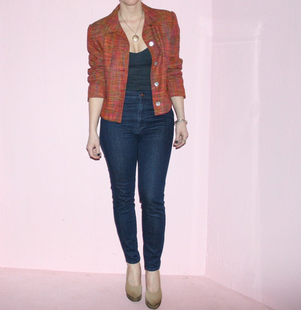 Chanel style box jacket/ Multicolor Tweed/Medium