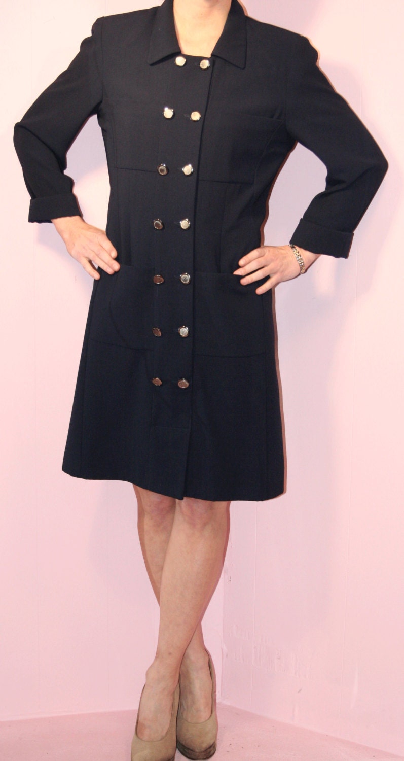 Navy Dress/ Button Down/ 1990s/ Medium