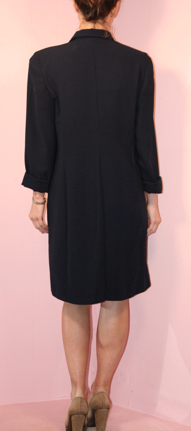 Navy Dress/ Button Down/ 1990s/ Medium