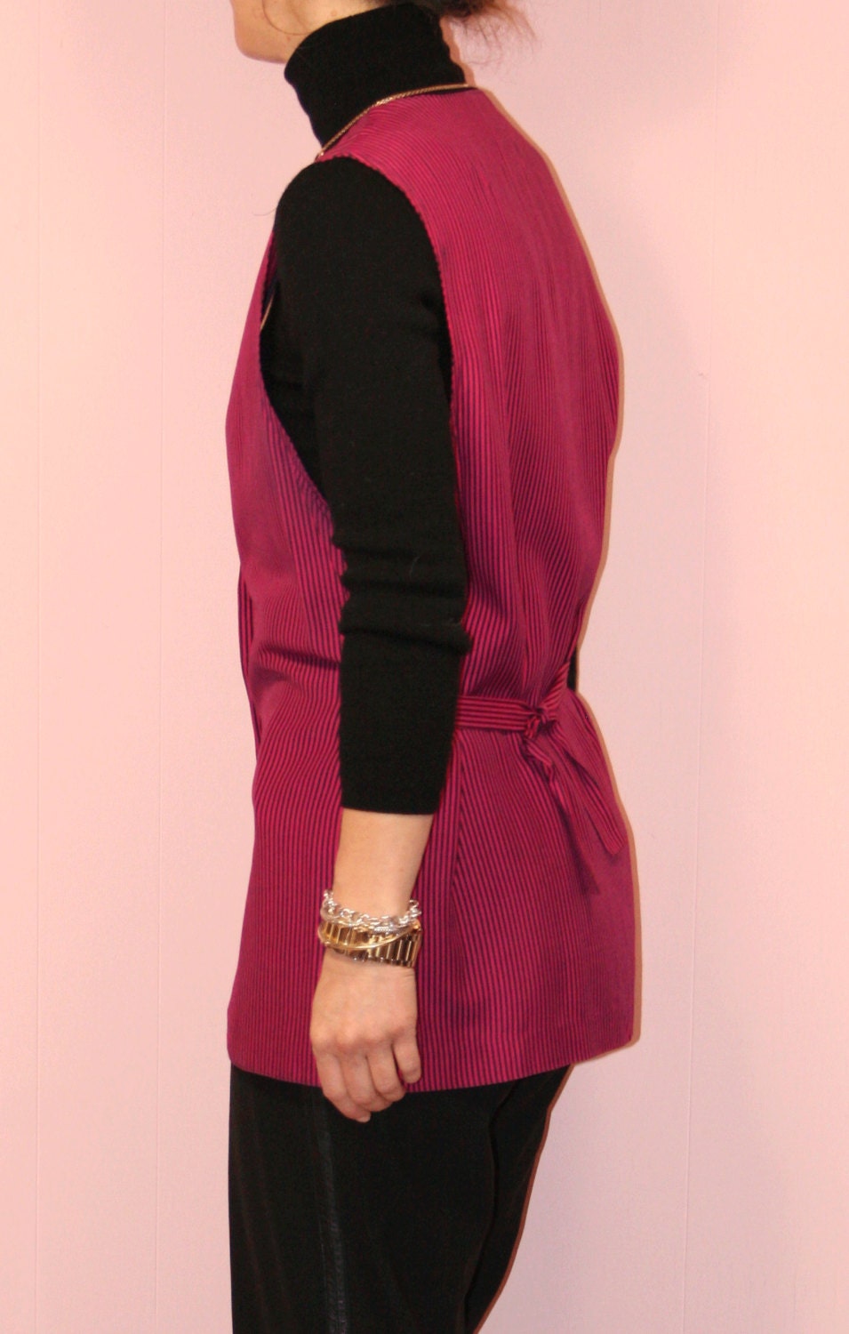 Striped Vest/Hot Pink/ 1990s/Small