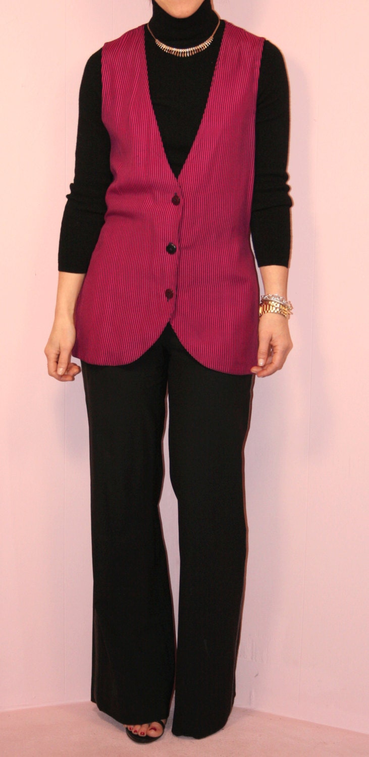 Striped Vest/Hot Pink/ 1990s/Small