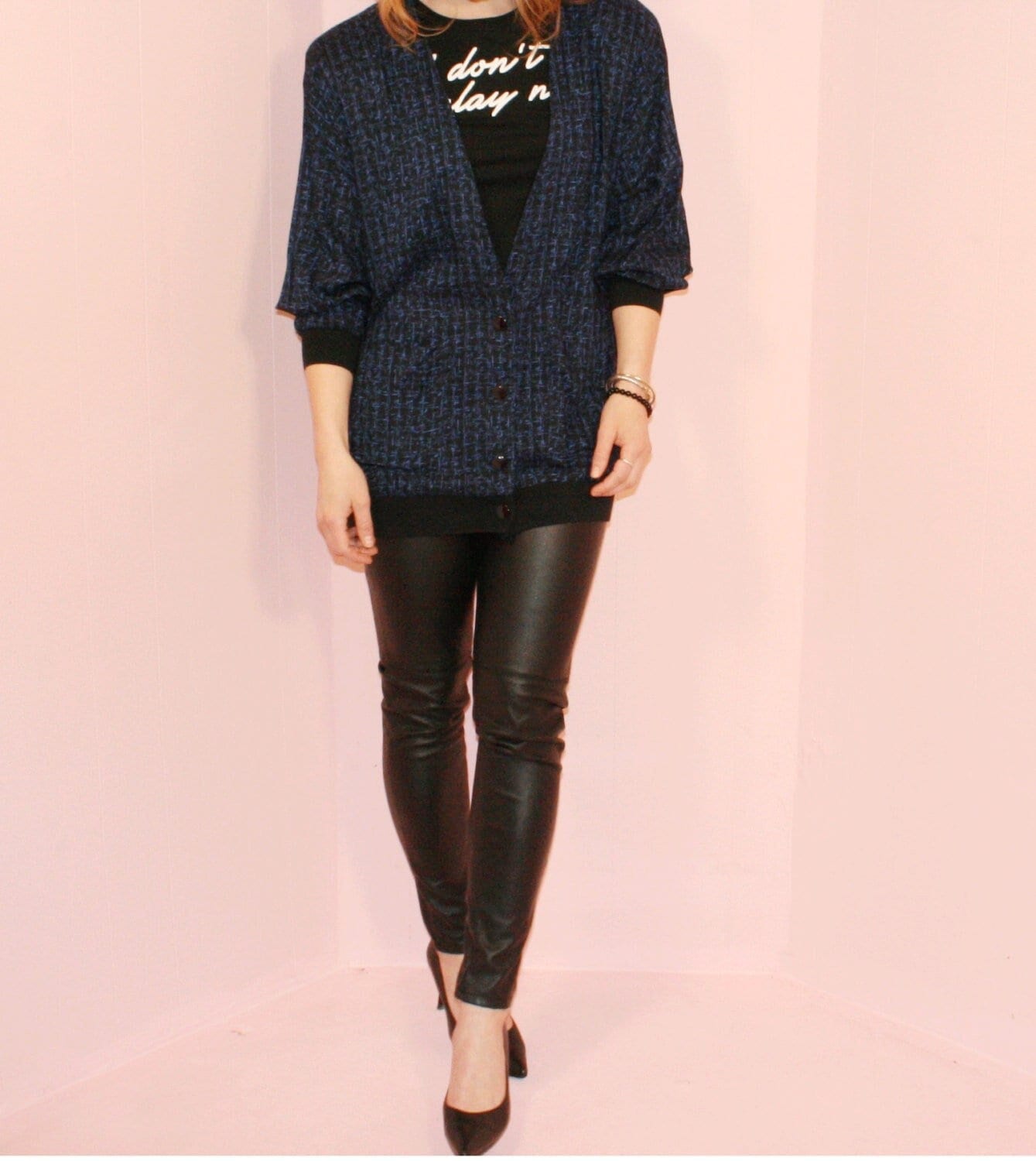 Graphic Cardigan/Navy/ Oversized/ Small