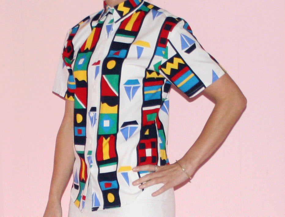 Color Block Blouse/Sailboat/ 1990s/Small