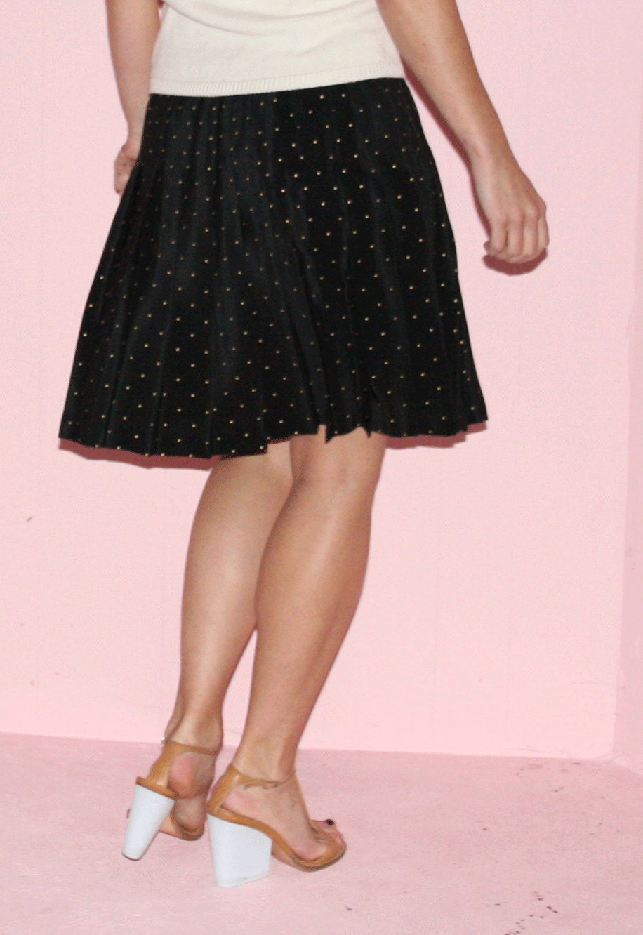 PolkDot Skirt/Silk/Pleated/Size 8