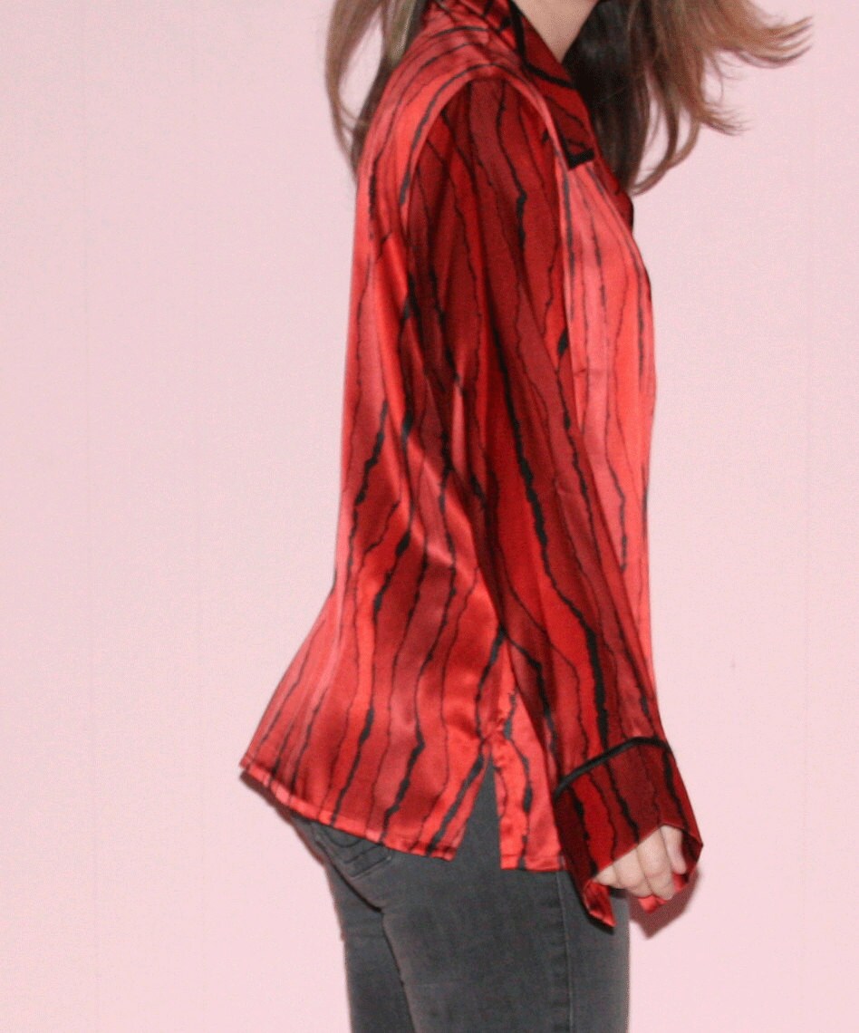 Silk Pajama/ Red Silk Blouse/ Medium