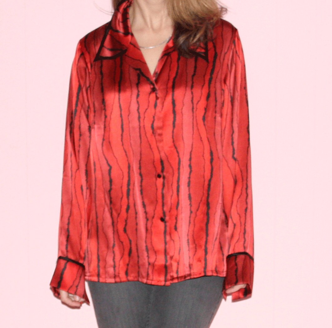 Silk Pajama/ Red Silk Blouse/ Medium