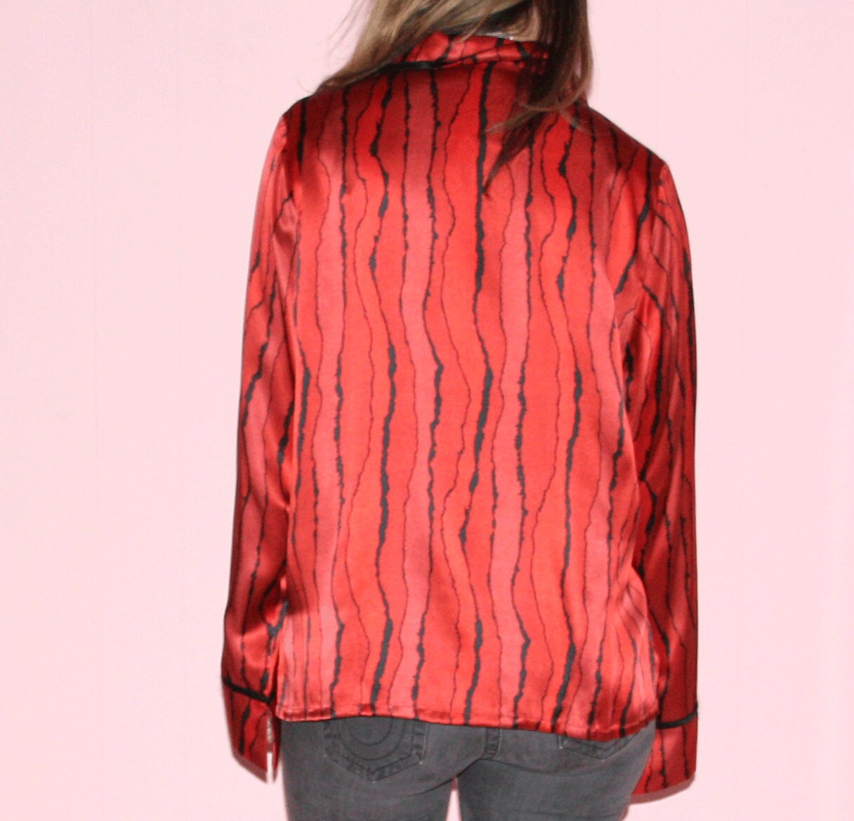 Silk Pajama/ Red Silk Blouse/ Medium