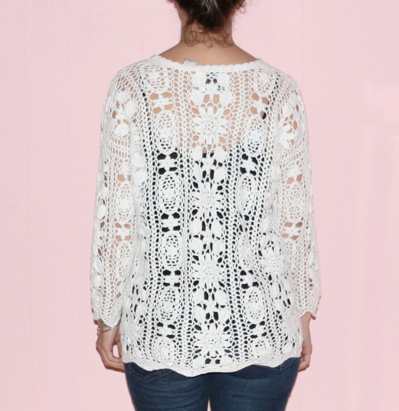 Macrame/White Sweater/Medium