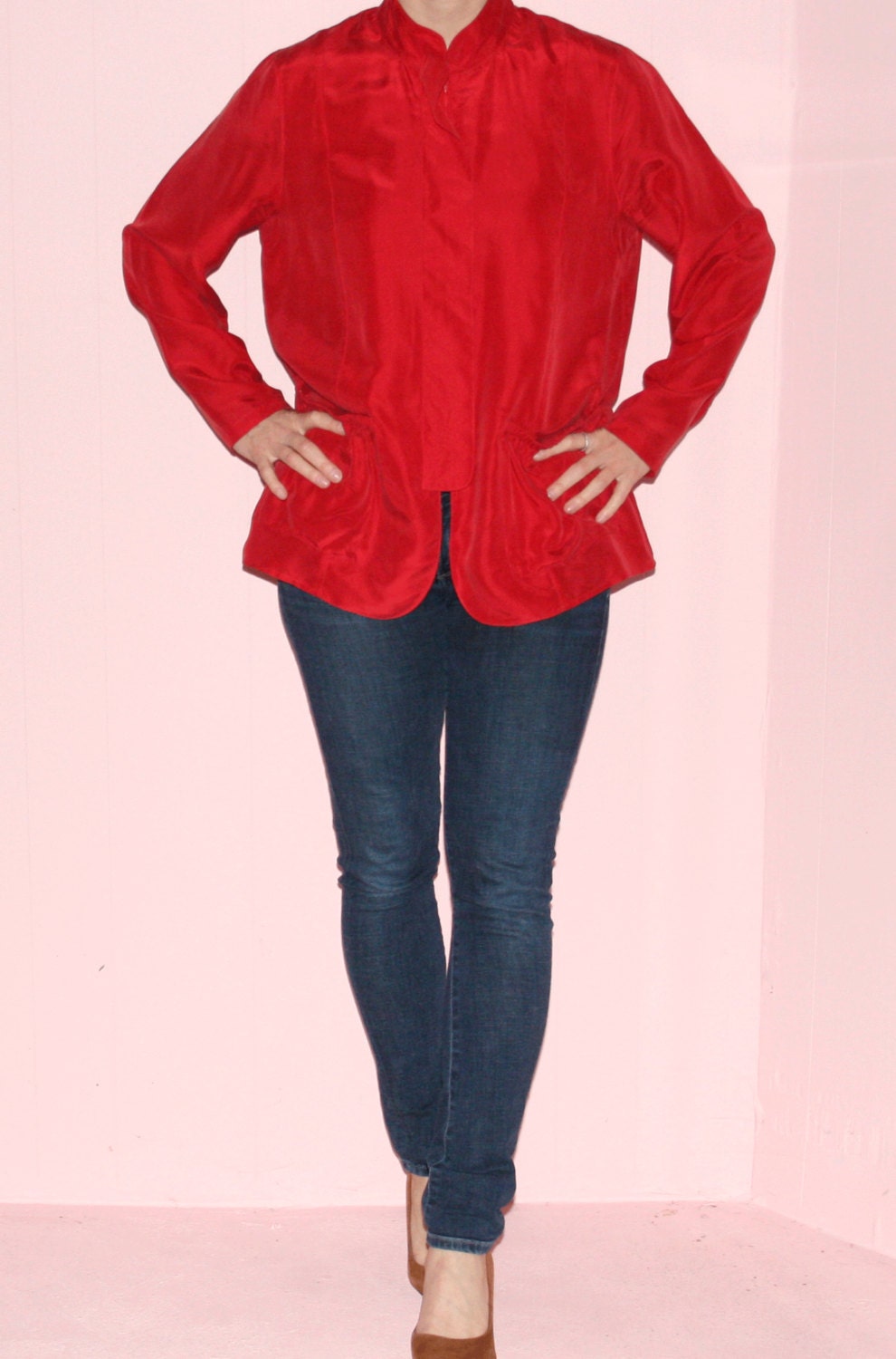 Red Jacket/Kimono/Silk/Medium