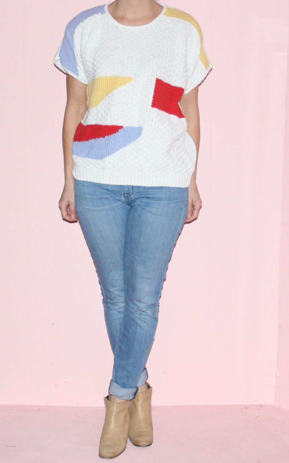 Color Block/Knit Sweater/White/Medium