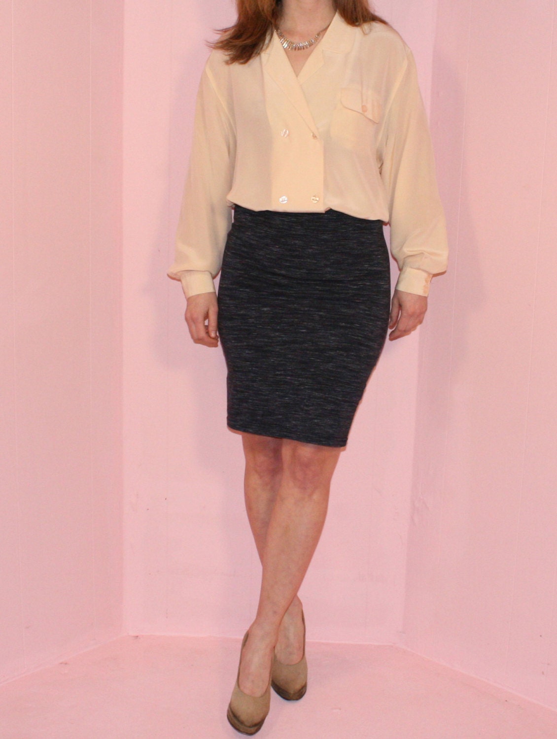 Silk Blouse/Cream/Pleated/Large