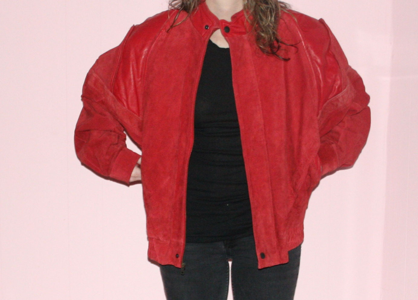 Leather Coat/ RED Suede/Saxony/Medium