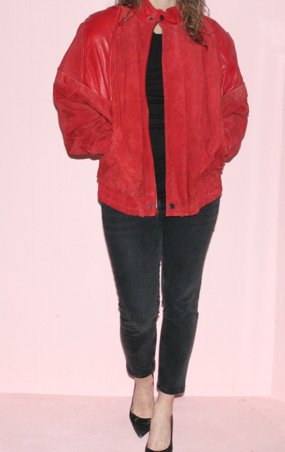 Leather Coat/ RED Suede/Saxony/Medium