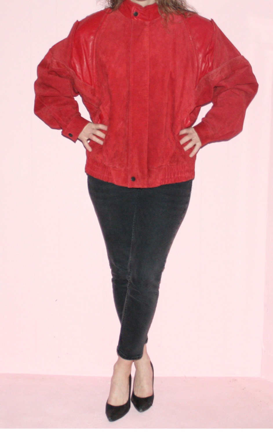 Leather Coat/ RED Suede/Saxony/Medium