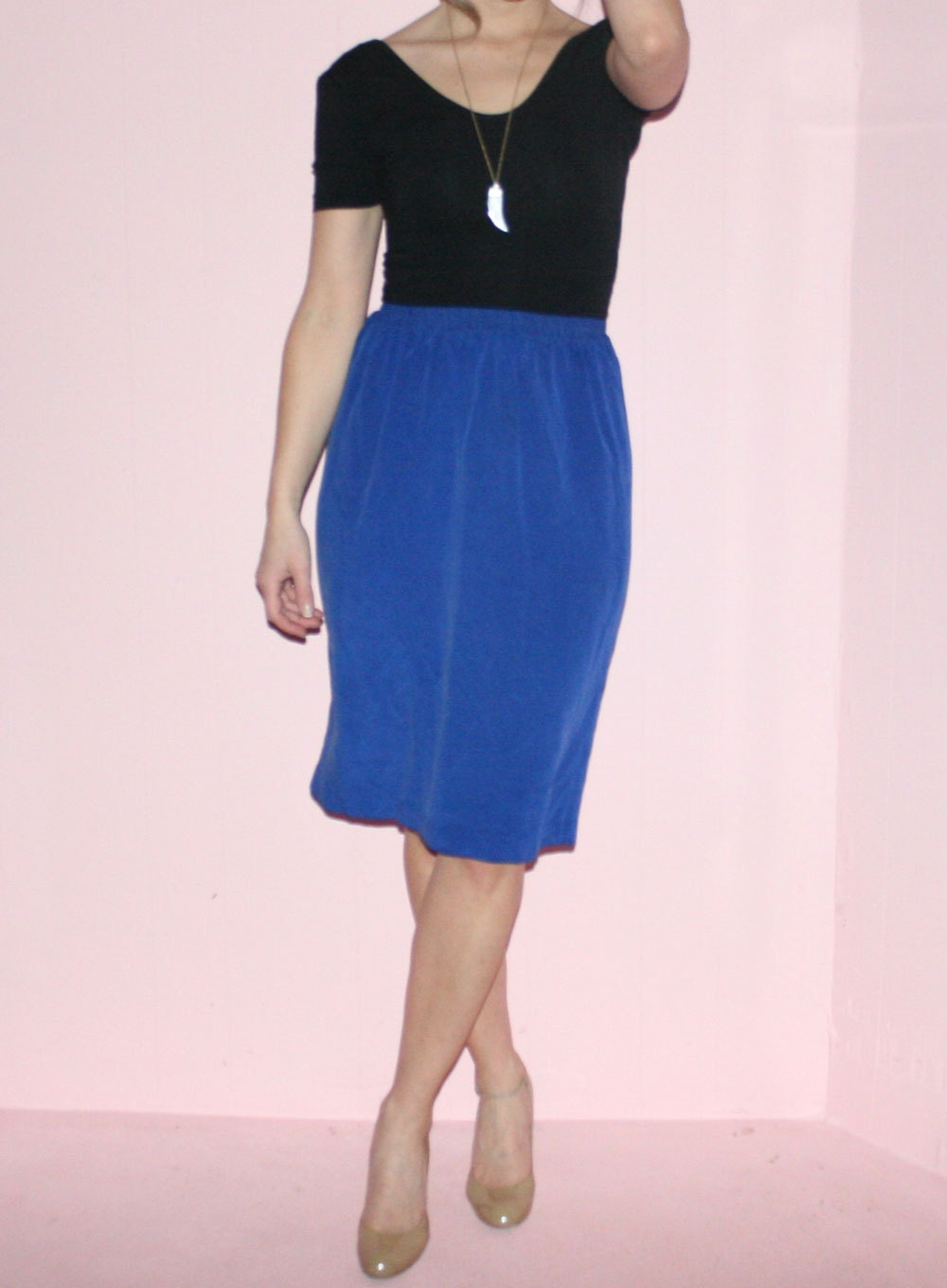 Blue Silk/Pencil Skirt/90s/Medium