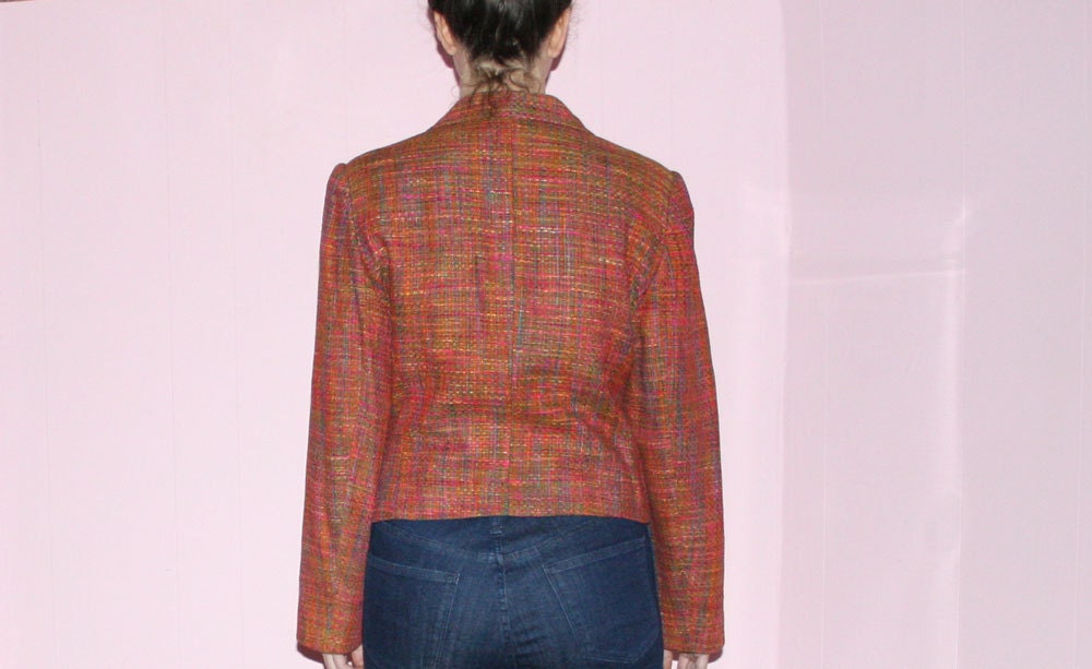 Chanel style box jacket/ Multicolor Tweed/Medium