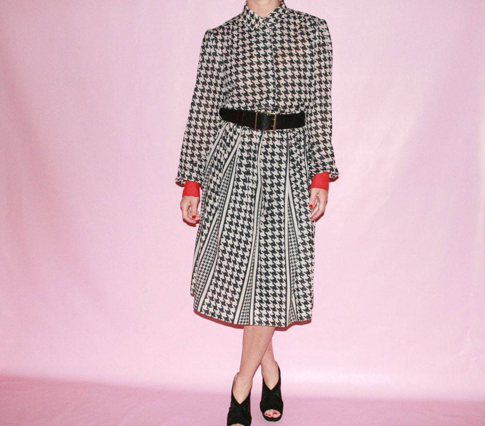 Graphic Black & White Dress with Red Sleeves