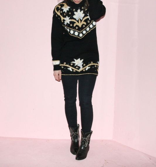 Black Sweater/ Knit/ Medium/ Gold Details