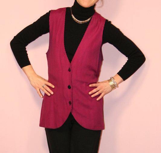Striped Vest/Hot Pink/ 1990s/Small