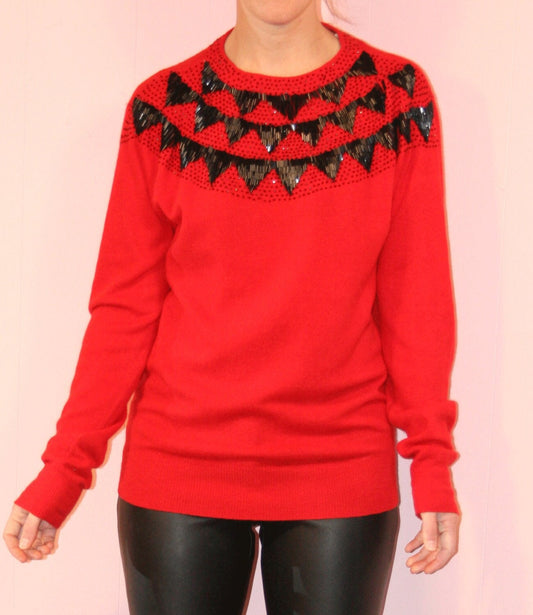 Beaded Sweater/Anne Klien/RED HOT/Medium