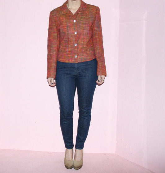 Chanel style box jacket/ Multicolor Tweed/Medium
