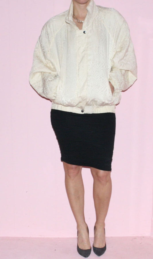 White Silk/ Bomber Jacket/PUFF Coat/ Large