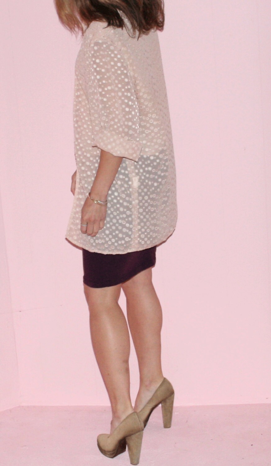 Polka Dot Blouse/Chiffon/1990s/Small