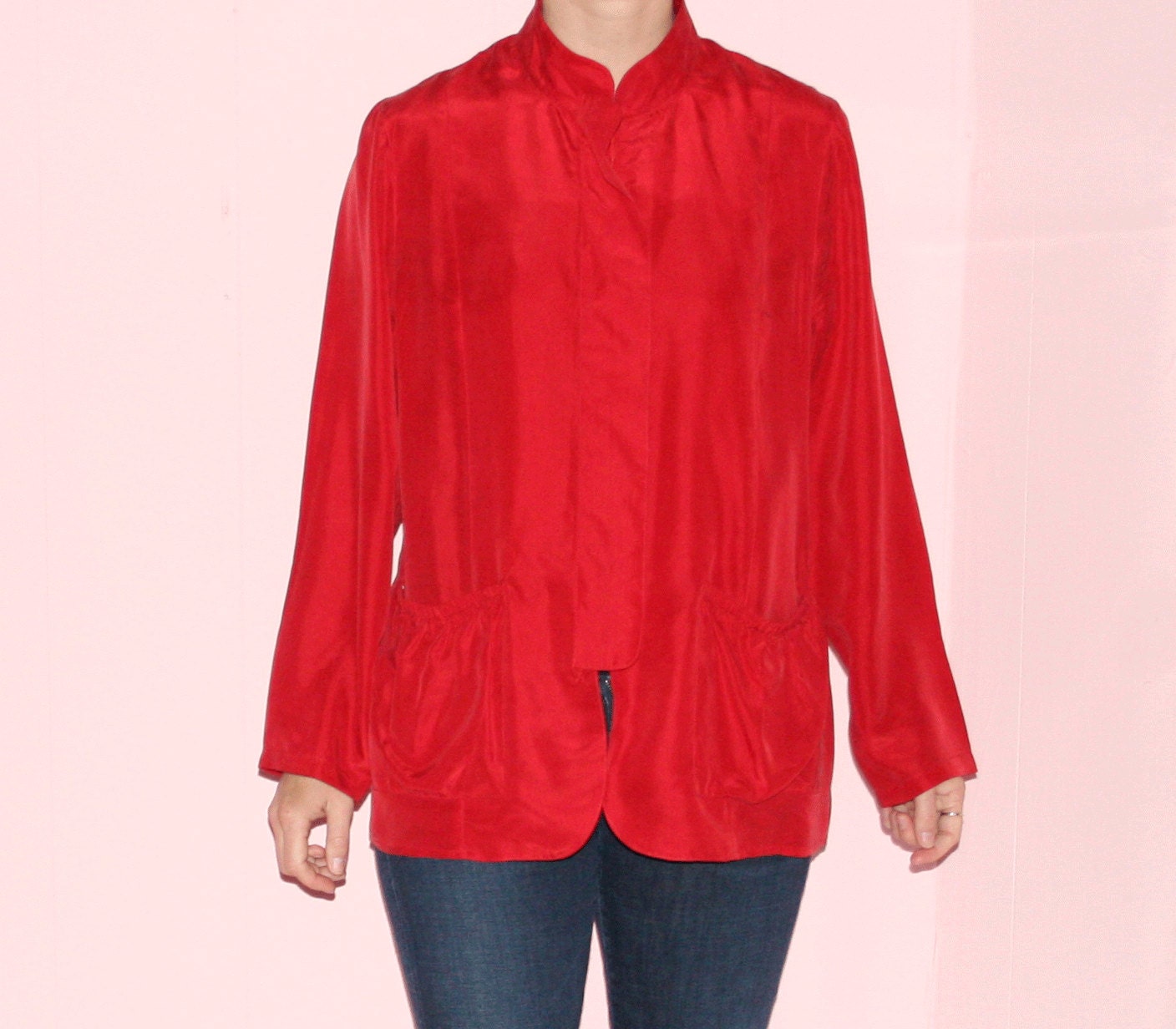 Red Jacket/Kimono/Silk/Medium