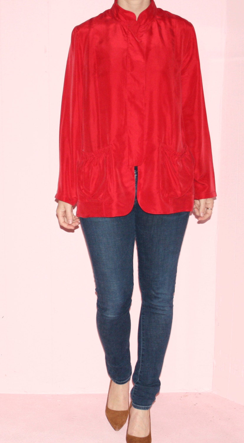 Red Jacket/Kimono/Silk/Medium