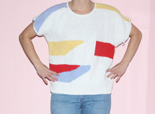 Color Block/Knit Sweater/White/Medium