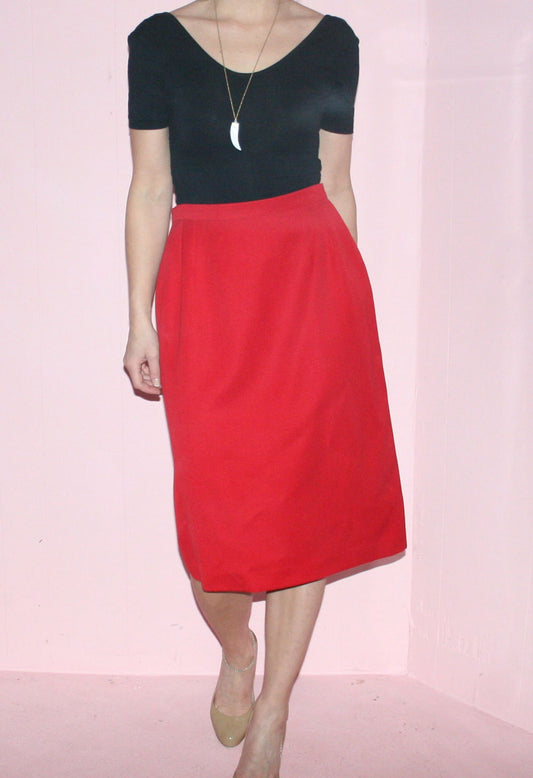 Pencil Skirt/ RED HOT/ Wool/ Large
